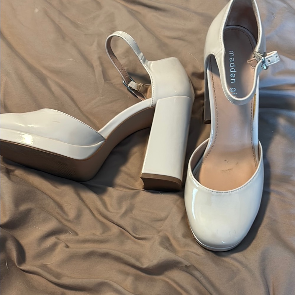 Madden Girl Beige Patent Block Heels